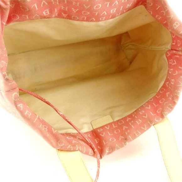 Bvlgari Tote bag Logo Mania Red Beige Woman Authentic Used Y5036 - Picture 4 of 6